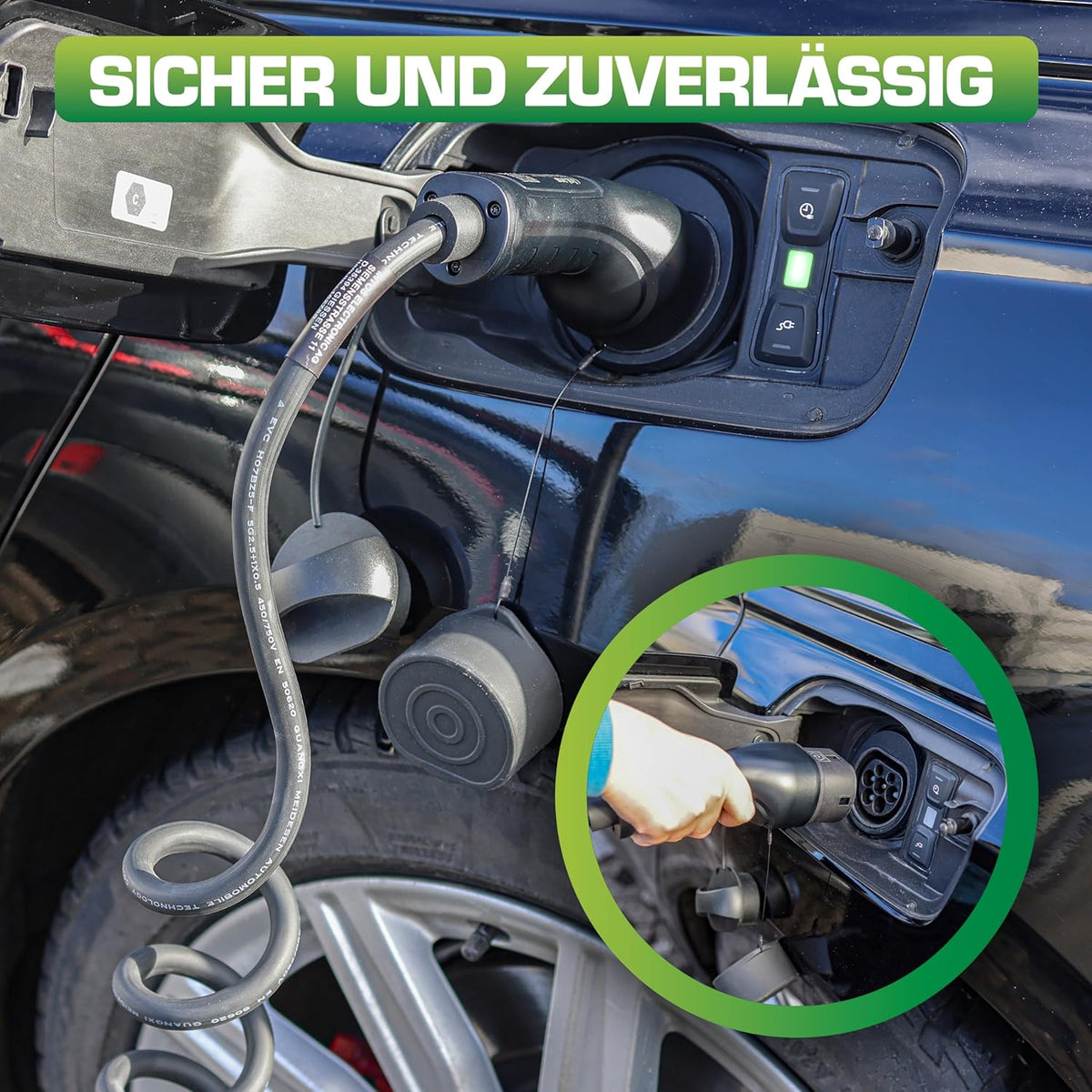 EV Spiral-Autoladekabel für Elektroauto, 7,5m, TYP2 EN 62196, inkl. Aufbewahrungstasche, 11KW MAX./7,4KW/3,7KW, 16A, 3-Phasig, kompatibel mit Modellen wie i3, iX, ID.3, ID.4 und Anderen