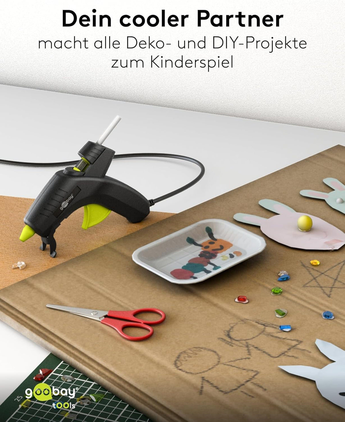 Heißklebepistole 80W inkl. 2 Klebesticks - für 11mm Sticks, 1m Kabel, schnelle Aufheizzeit 2-3 min, Reparaturen oder DYI, vielseitig einsetzbar für Keramik, Holz, Metall, Leder