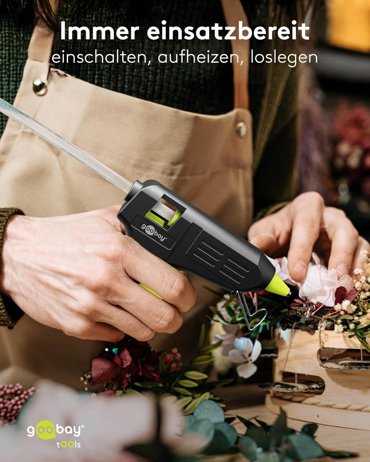 Heißklebepistole 40W inkl. 20 Klebesticks - für 11mm Sticks, 1m Kabel, schnelle Aufheizzeit 2-3 min, Reparaturen oder DYI, vielseitig einsetzbar für Keramik, Holz, Metall, Leder