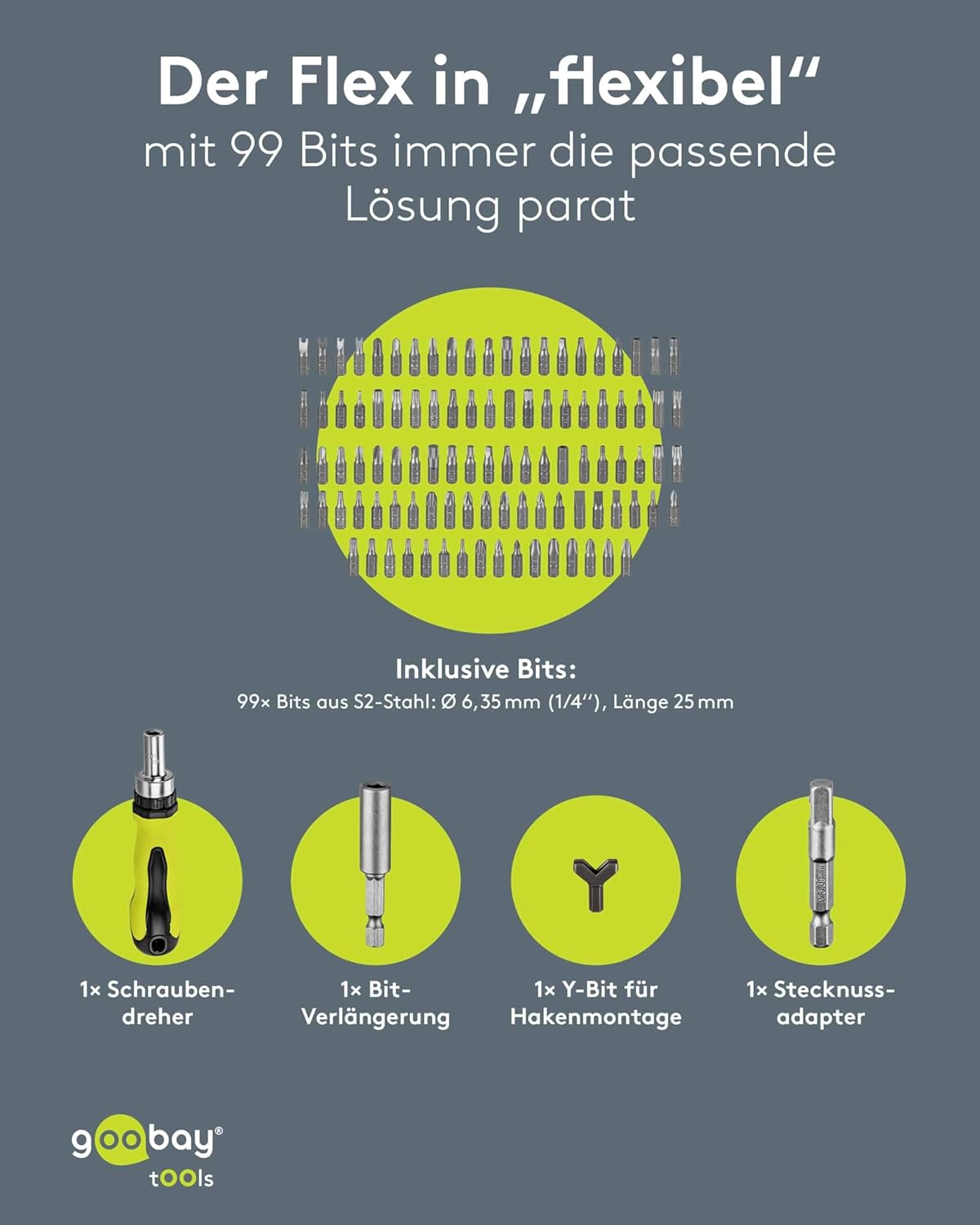 100-tlg. Schraubendreher-Set mit Ratschenfunktion/Präzisions-Bits aus S2-Stahl/Werkzeug-Set für Heimwerker, Reparatur & Montage/Inkl. Bit-Verlängerung & Adapter