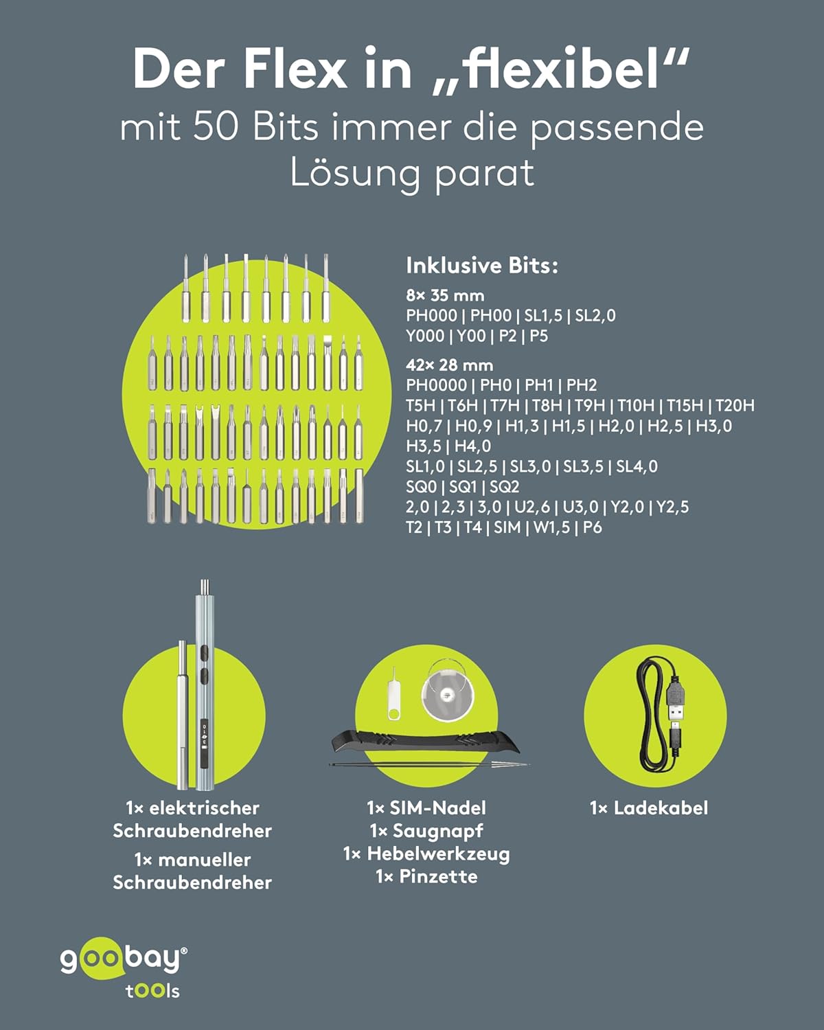 Elektrischer Akkuschraubendreher 58in1 mit 50 Präzisions-Bits, magnetischem Aluminium-Case, 3 Drehmomentstufen, LED-Licht, USB-C-Ladung, Werkzeug-Set für Elektronik, Smartphone & PC