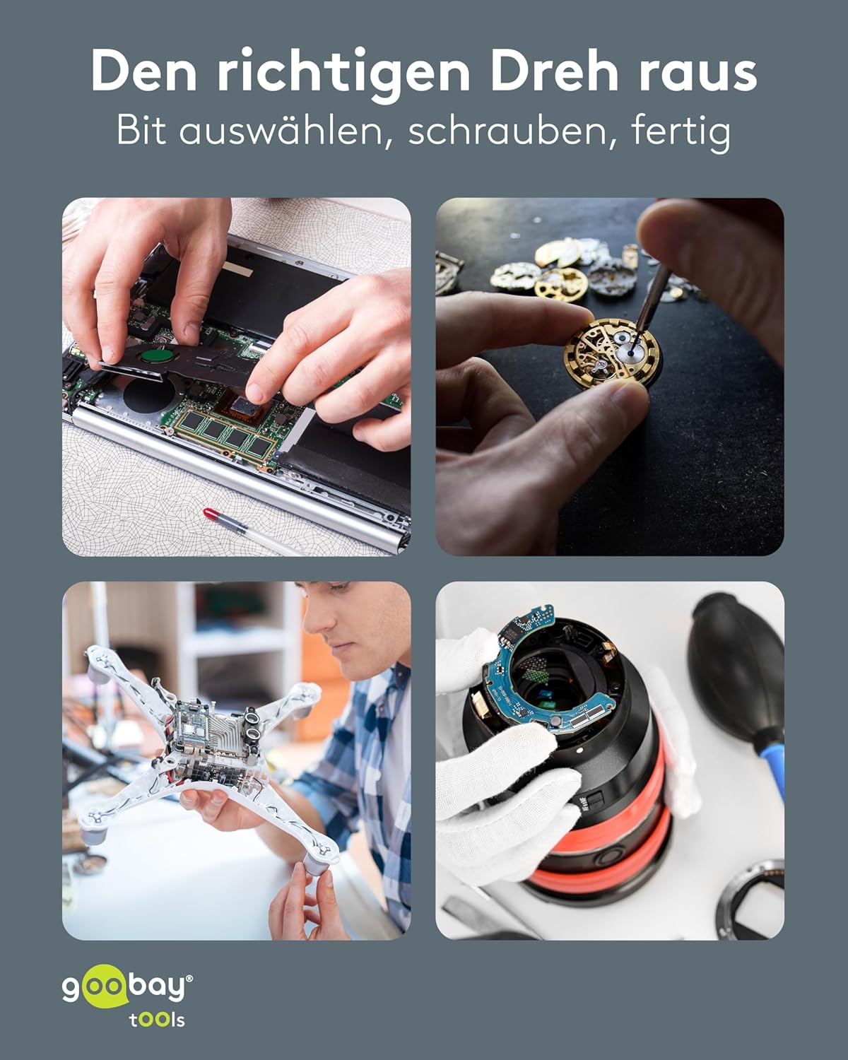 Elektrischer Präzisions-Akkuschraubendreher mit 20teiligem Bit-Set, magnetischem Aluminium-Case, 4 LED-Arbeitslichtern, USB-C Ladung, ideal für Elektronik-, Feinmechanik- und Heimwerkerarbeiten