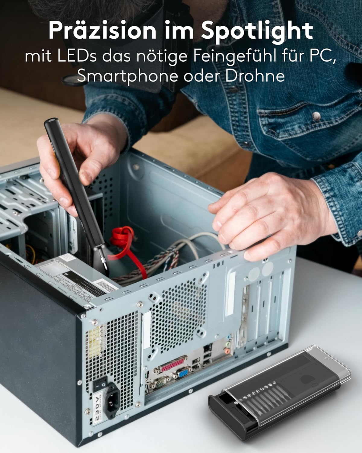 Elektrischer Präzisions-Akkuschraubendreher mit 20teiligem Bit-Set, magnetischem Aluminium-Case, 4 LED-Arbeitslichtern, USB-C Ladung, ideal für Elektronik-, Feinmechanik- und Heimwerkerarbeiten