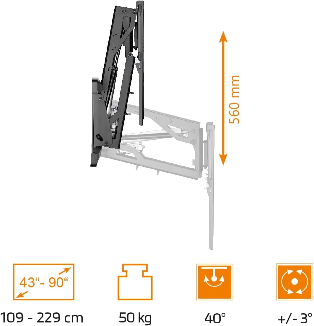 My wall elektrische TV Wandhalterung – HP65AL motorisierte Fernseher Wandhalterung mit Sprach- oder App-Steuerung & Fernbedienung, für 43“-90", 50 kg Belastung, höhenverstellbar, schwenkbar