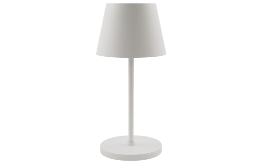 ROLF KERN LED Tischlampe | CLUB 25cm | Aufladbarer Akku Tischleuchte ohne Kabel, dimmbar per Touch, IP54 für Innen und Außen geeignet 2700K Licht warmweiß, USB Ladekabel, weiß [Energieklasse G]