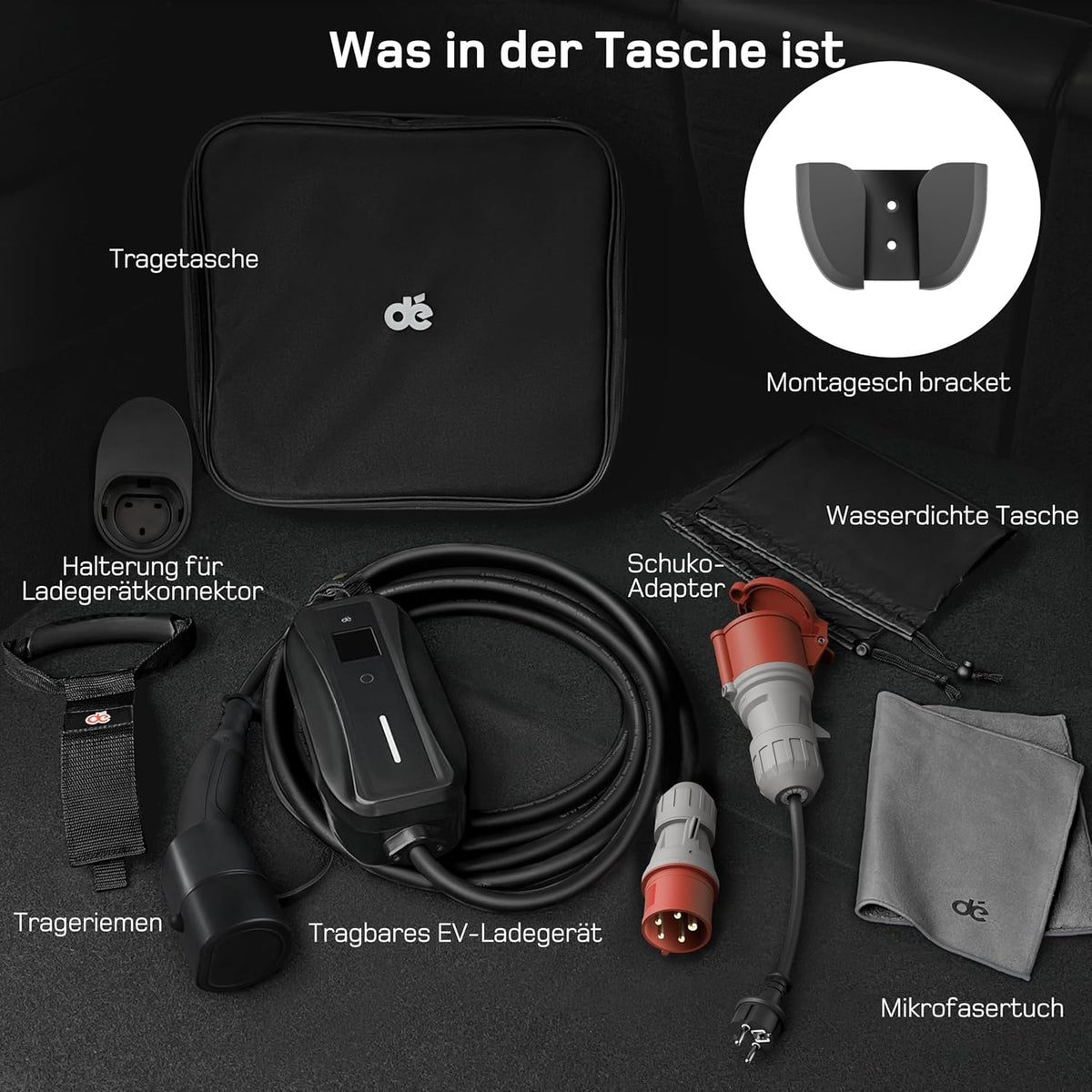 Mobile Wallbox / Ladestation 11kW [3-phasig | 15m | 6-16A] mit Einstellbarer Ladeleistung, Ladekabel CEE 16A auf Typ 2 und EV Ladegerät für Model Y/3, ID.3/4/5, MG4, EX30, e-up, e-tron, Zoe und andere EV