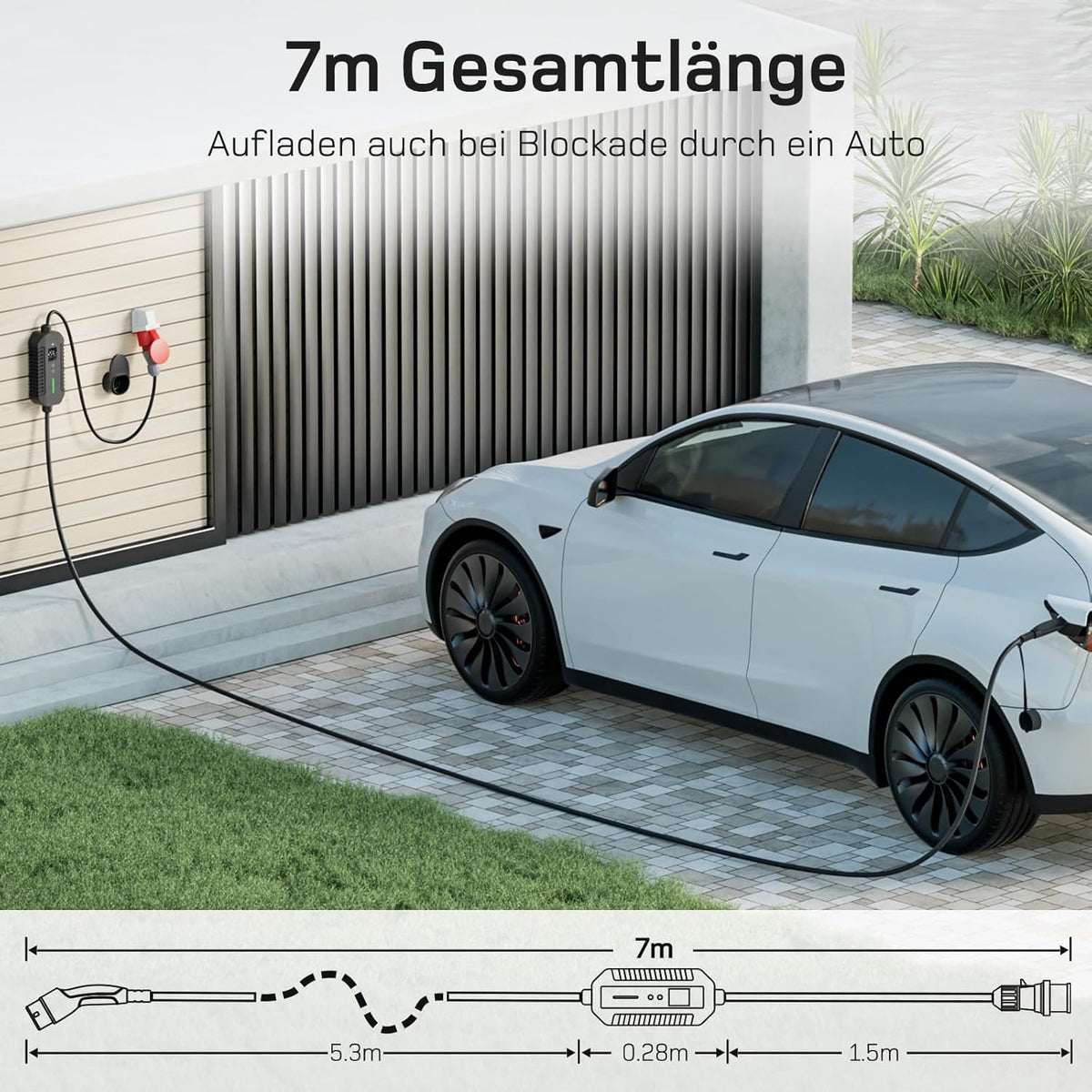 Mobile Wallbox/Ladestation 22kW [3-phasig | 7m | 6-32A] mit stromzähler, Ladekabel CEE 32A auf Typ 2 und EV Ladegerät für Model Y/3, ID.3/4/5, MG4, EX30, e-up, e-tron, Zoe und andere EV/PHEV