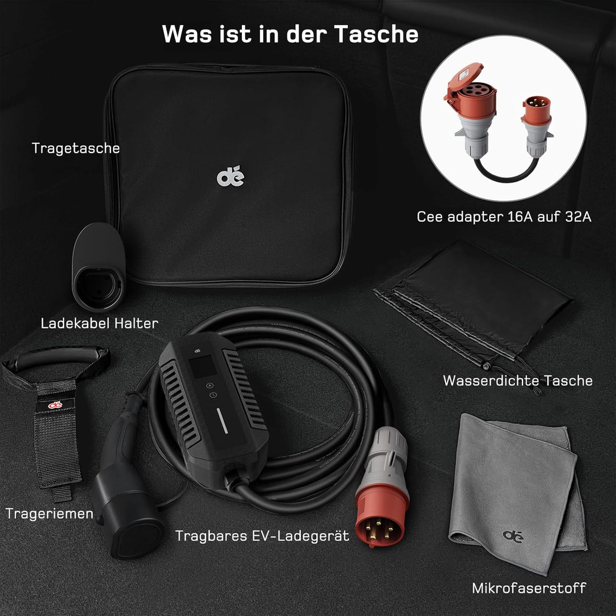 Mobile Wallbox/Ladestation 22kW [3-phasig | 10m | 6-32A] mit stromzähler, Ladekabel CEE 32A auf Typ 2 und EV Ladegerät für Model Y/3, ID.3/4/5, MG4, EX30, e-up, e-tron, Zoe und andere EV/PHEV