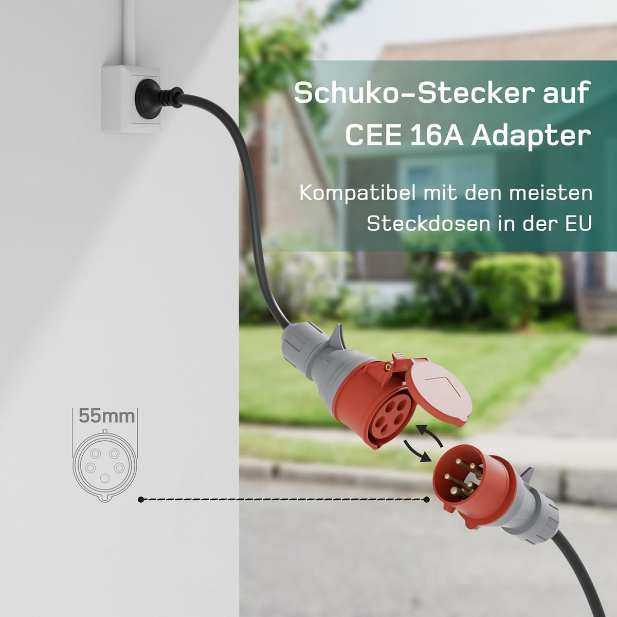 Mobile Wallbox 11kW mit APP [7 m | 3-phasig | 6–16 A], mit Traveller Set, CEE-16A 400V auf Typ 2 mit Einstellbarer Ladeleistung, EV-Charger für ID.3/4/5/7, IX1, Model 3/Y und andere BEV/PHEV