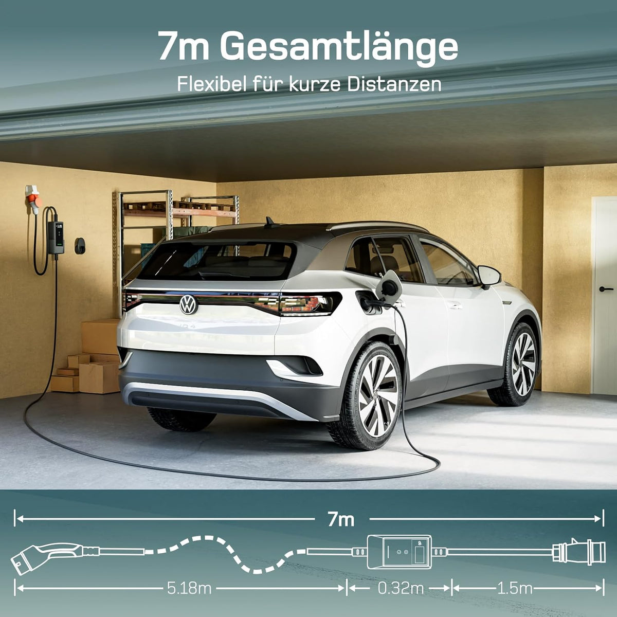 Mobile Wallbox 11kW mit APP [7 m | 3-phasig | 6–16 A], mit Traveller Set, CEE-16A 400V auf Typ 2 mit Einstellbarer Ladeleistung, EV-Charger für ID.3/4/5/7, IX1, Model 3/Y und andere BEV/PHEV