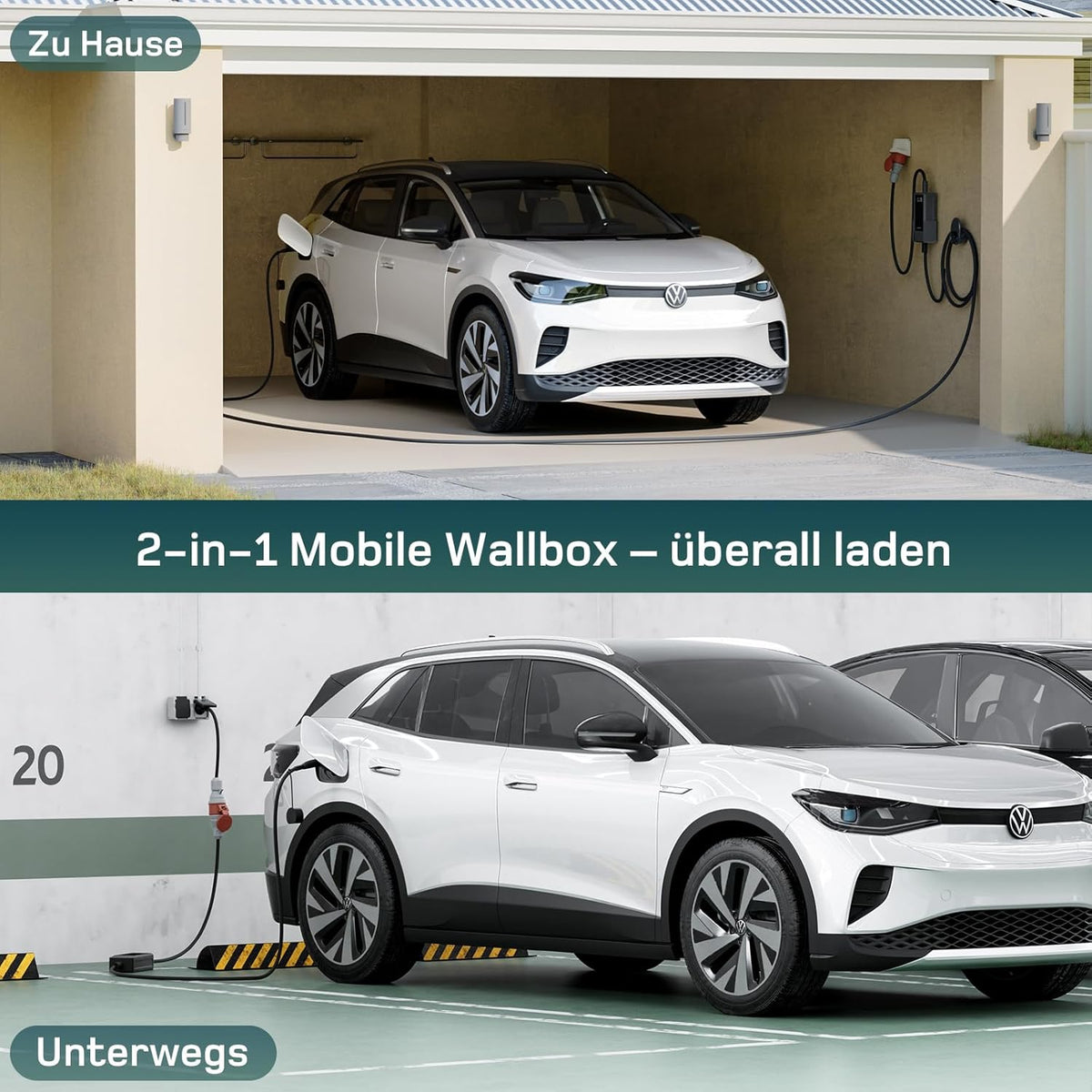 Mobile Wallbox 11kW mit APP [7 m | 3-phasig | 6–16 A], Ladekabel e Auto CEE-16A 400V auf Typ 2 mit Einstellbarer Ladeleistung, EV-Charger für ID.3/4/5/7, IX1, Model 3/Y und andere BEV/PHEV