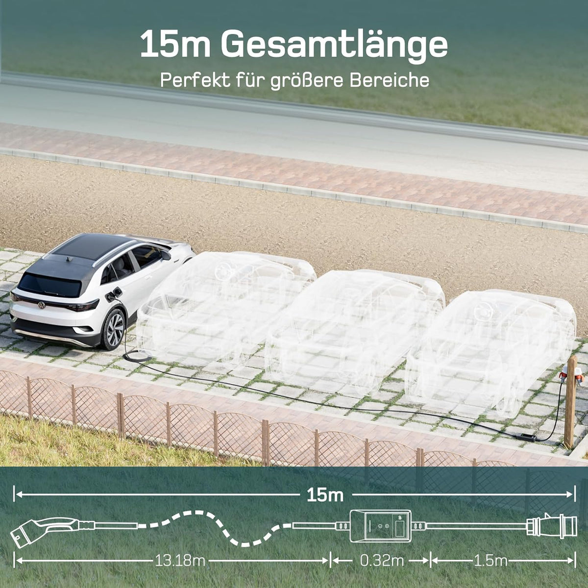 Mobile Wallbox 11kW mit APP [15 m | 3-phasig | 6–16 A], Ladekabel e Auto CEE-16A 400V auf Typ 2 mit Einstellbarer Ladeleistung, EV-Charger für ID.3/4/5/7, IX1, Model 3/Y und andere BEV/PHEV