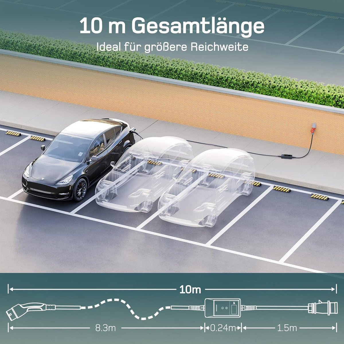 Mobile Wallbox/Ladestation 22kW Mit App [3-phasig | 10m | 6-32A] mit Stromzähler, Ladekabel CEE 32A auf Typ 2 und EV Ladegerät für Model Y/3, ID.3/4/5, MG4, EX30, e-up, e-tron und andere EV/PHEV