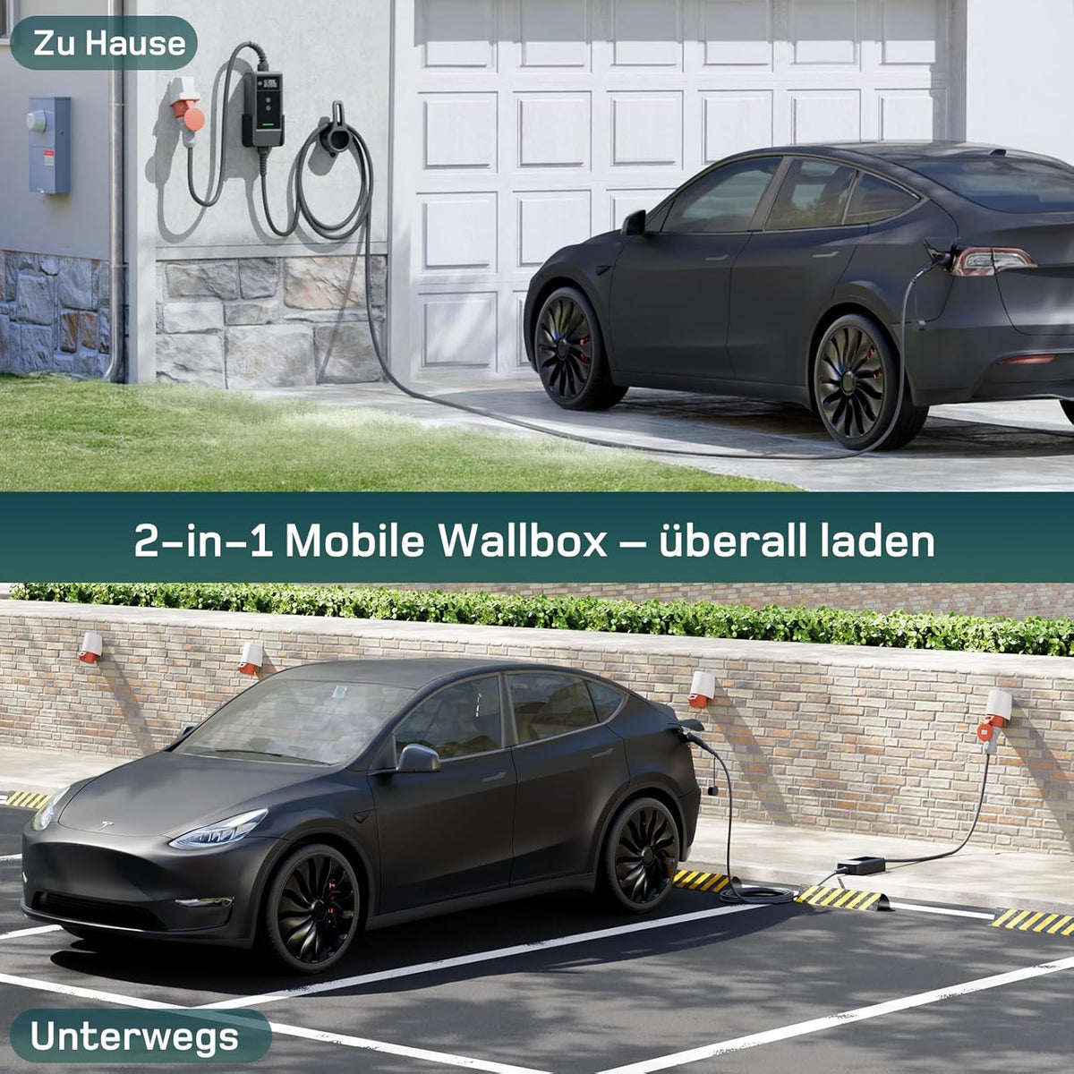 Mobile Wallbox/Ladestation 22kW Mit App [3-phasig | 15m | 6-32A] mit Stromzähler, Ladekabel CEE 32A auf Typ 2 und EV Ladegerät für Model Y/3, ID.3/4/5, MG4, EX30, e-up, e-tron und BEV/PHEV