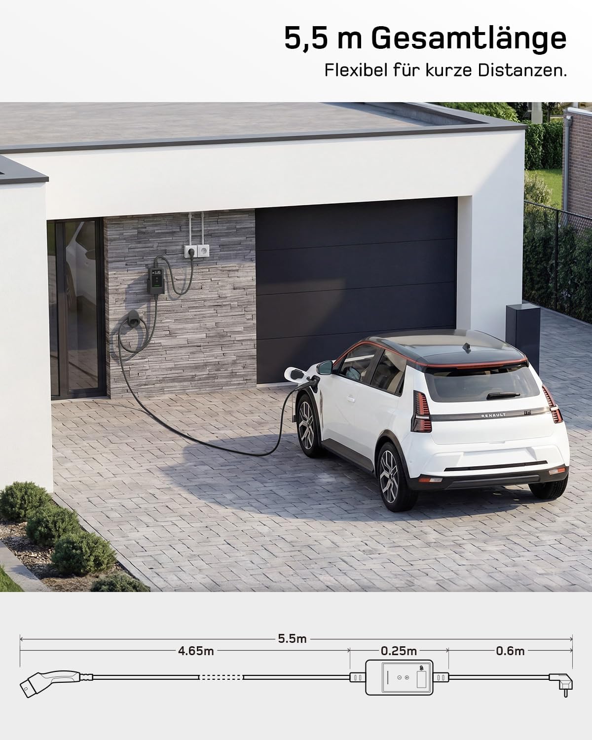 Typ 2 Ladekabel Schuko mit APP 3,7kW [5,5m, 6-16A, 1-phasig] Ladekabel Typ 2 Schuko mit Fernsteuerbarer Leistung - EV Charger 3,7kW für e Auto ID.3/4/5/7, Model Y/3, ENYAQ und Anderen PHEV/EV