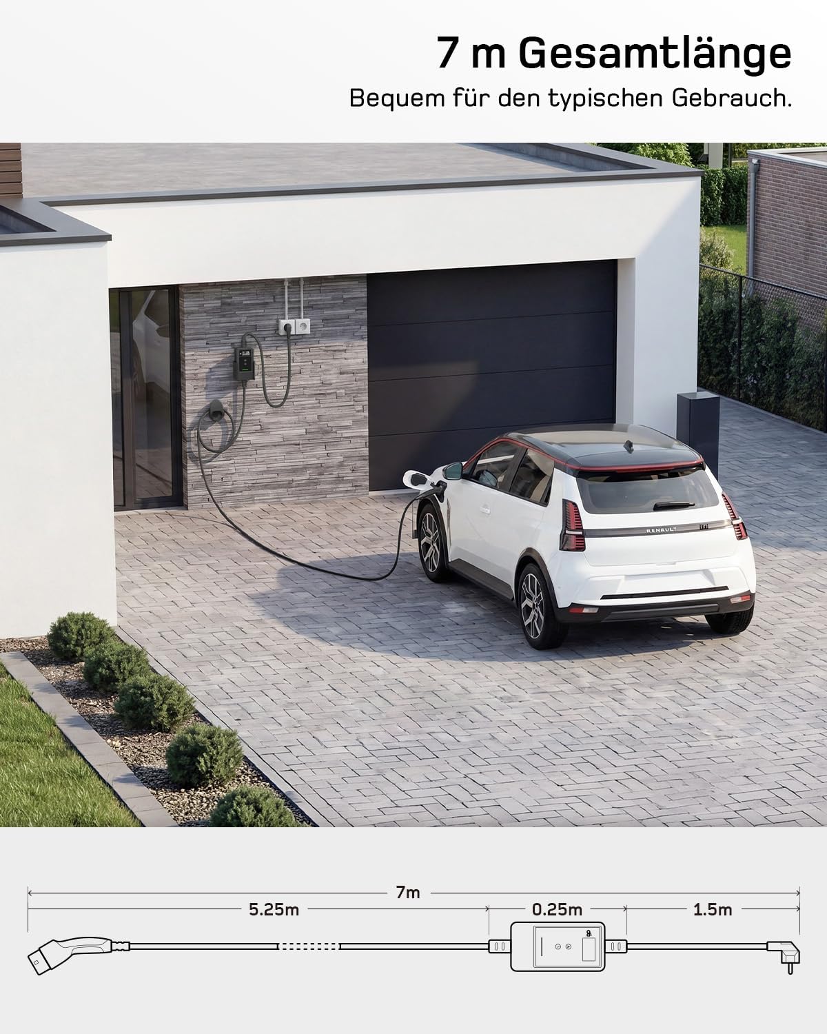 Typ 2 Ladekabel Schuko mit APP 3,7kW [7m, 6-16A, 1-phasig] Ladekabel Typ 2 Schuko mit Fernsteuerbarer Leistung - EV Charger 3,7kW für e Auto ID.3/4/5/7, Model Y/3, ENYAQ und Anderen PHEV/EV