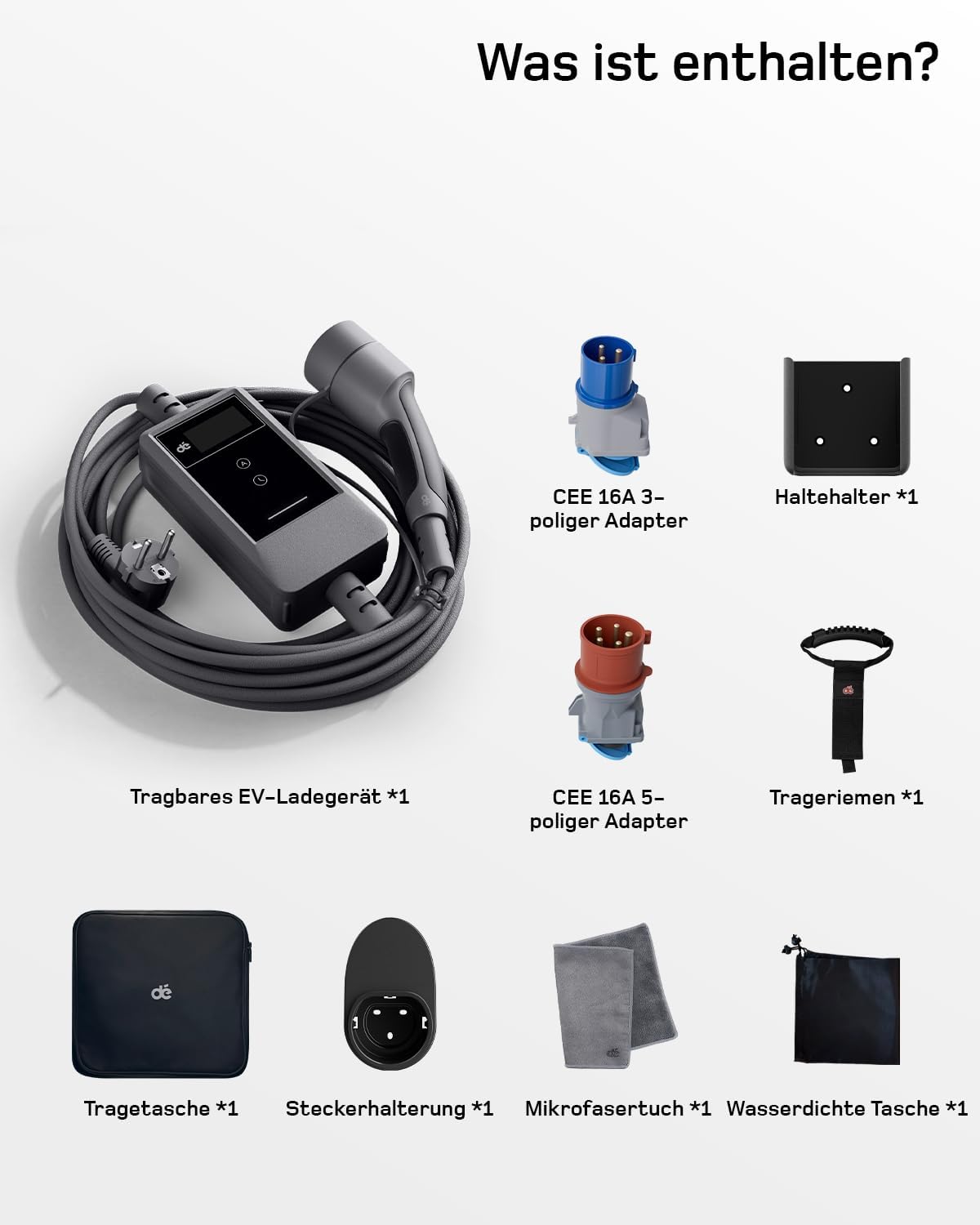 Typ 2 Ladekabel Schuko mit APP 3,7kW [7m, 6-16A, 1-phasig] Ladekabel Typ 2 Schuko sowie Adapter Set mit Digitalem LCD - EV Charger 3,7kW für e Auto ID.3/4/5/7, Model Y/3, ENYAQ und Anderen PHEV/EV