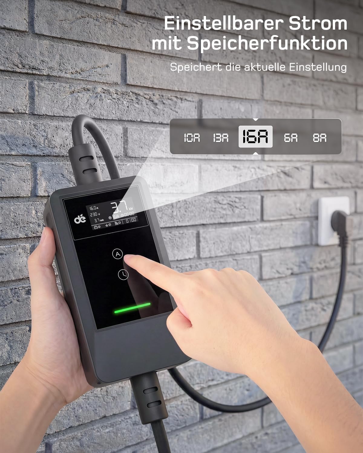Typ 2 Ladekabel Schuko mit APP 3,7kW [7m, 6-16A, 1-phasig] Ladekabel Typ 2 Schuko sowie Adapter Set mit Digitalem LCD - EV Charger 3,7kW für e Auto ID.3/4/5/7, Model Y/3, ENYAQ und Anderen PHEV/EV