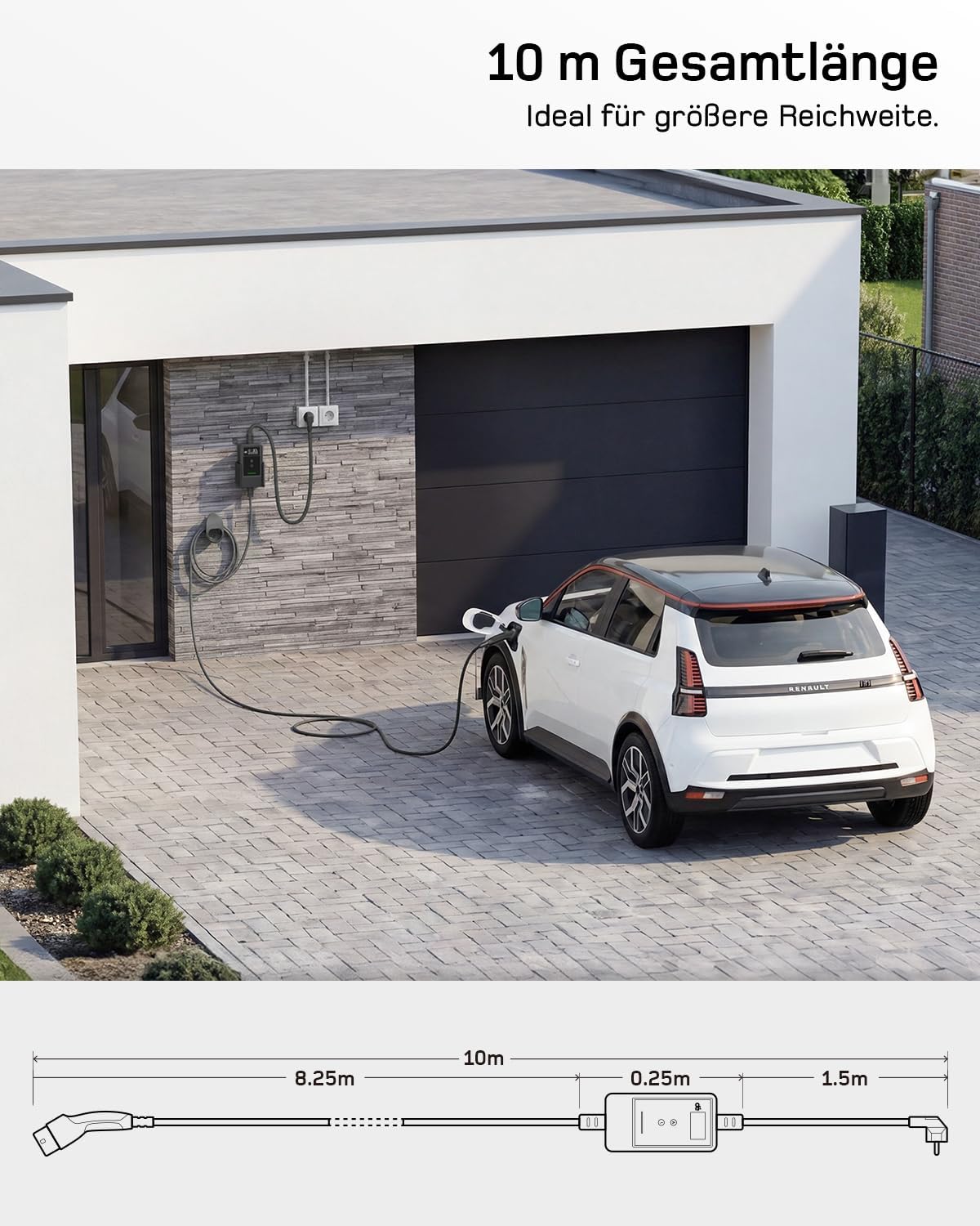 Typ 2 Ladekabel Schuko mit APP 3,7kW [10m, 6-16A, 1-phasig] Ladekabel Typ 2 Schuko mit Fernsteuerbarer Leistung - EV Charger 3,7kW für e Auto ID.3/4/5/7, Model Y/3, ENYAQ und Anderen PHEV/EV