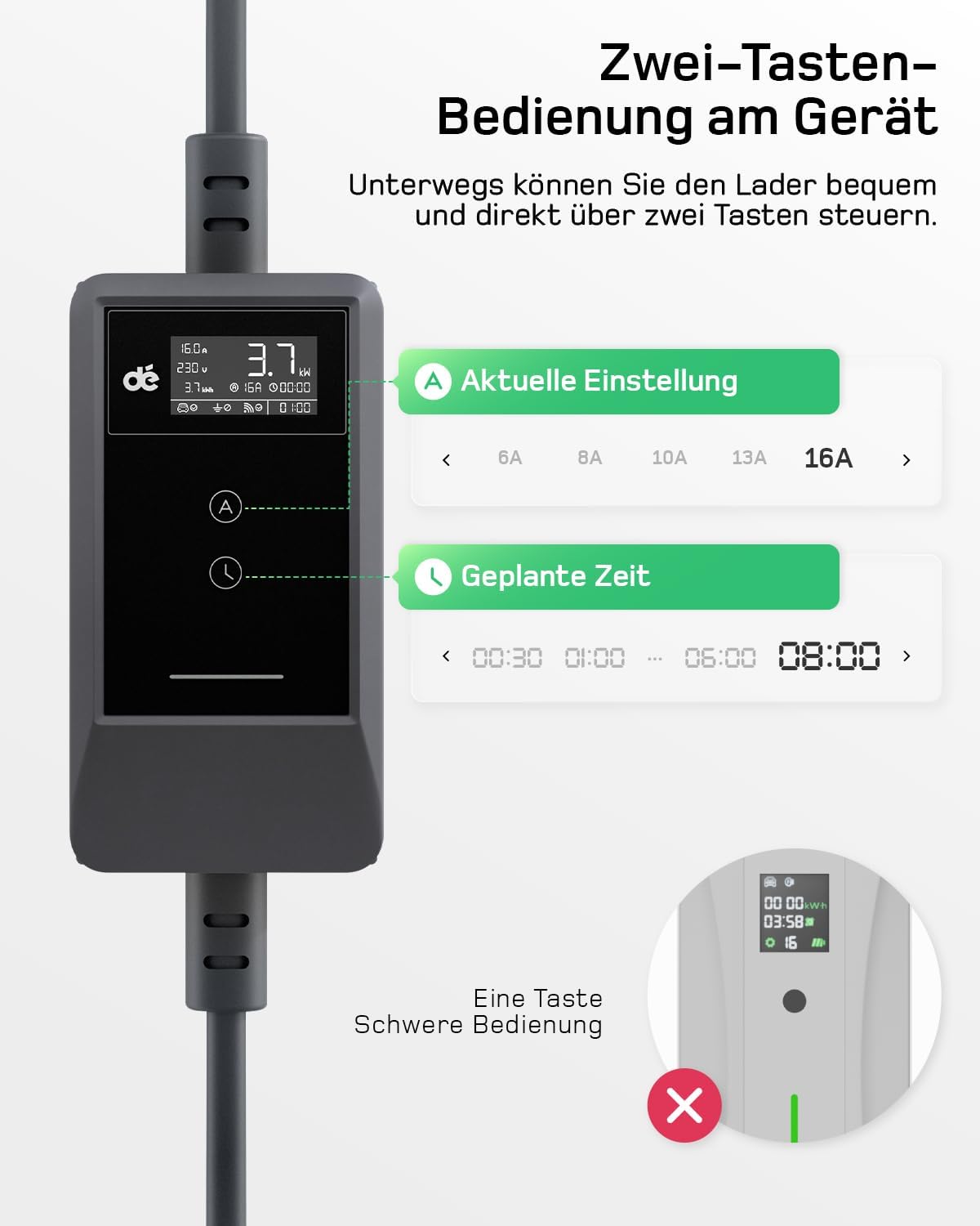 Typ 2 Ladekabel Schuko mit APP 3,7kW [15m, 6-16A, 1-phasig] Ladekabel Typ 2 Schuko mit Fernsteuerbarer Leistung - EV Charger 3,7kW für e Auto ID.3/4/5/7, Model Y/3, ENYAQ und Anderen PHEV/EV