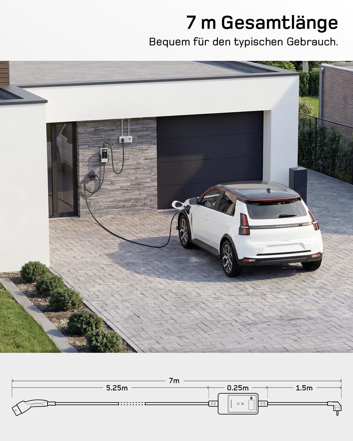 Typ 2 Ladekabel Schuko mit APP 3,7kW [7m, 6-16A, 1-phasig] Ladekabel Typ 2 Schuko mit Fernsteuerbarer Leistung - EV Charger 3,7kW Weiß für e Auto ID.3/4/5/7, Model Y/3, ENYAQ und Anderen PHEV/EV