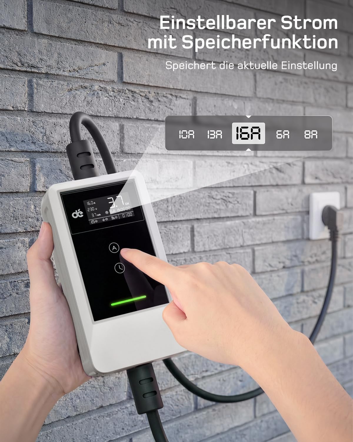 Typ 2 Ladekabel Schuko mit APP 3,7kW [10m, 6-16A, 1-phasig] Ladekabel Typ 2 Schuko mit Fernsteuerbarer Leistung - EV Charger 3,7kW Weiß für e Auto ID.3/4/5/7, Model Y/3, ENYAQ und Anderen PHEV/EV