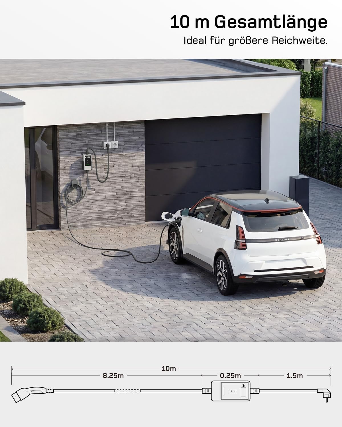 Typ 2 Ladekabel Schuko mit APP 3,7kW [10m, 6-16A, 1-phasig] Ladekabel Typ 2 Schuko mit Fernsteuerbarer Leistung - EV Charger 3,7kW Weiß für e Auto ID.3/4/5/7, Model Y/3, ENYAQ und Anderen PHEV/EV