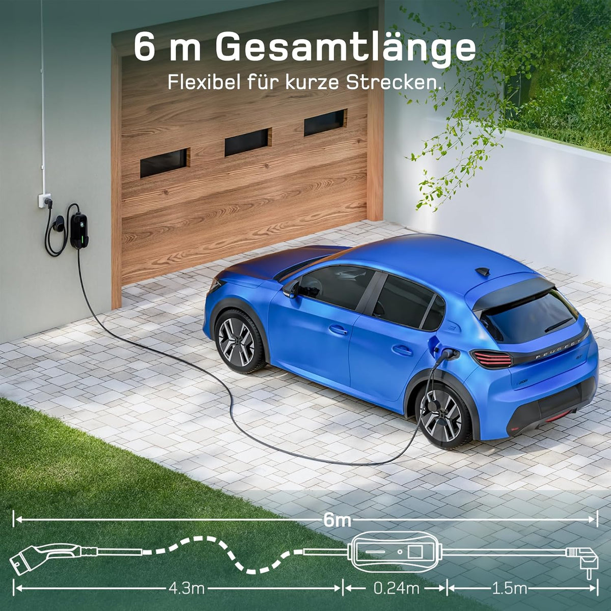 Typ 2 Ladekabel Schuko 3,68kW [1-phasig, 6m, 6-16A], EV Chargers mit Steuerbarer Digitalanzeige für Elektroauto, EV Ladegerät für 3008/508, C5X, DS7, GLA, Q3, X3, ZOE, ID.3, ID.4 und Anderen PHEV/EV