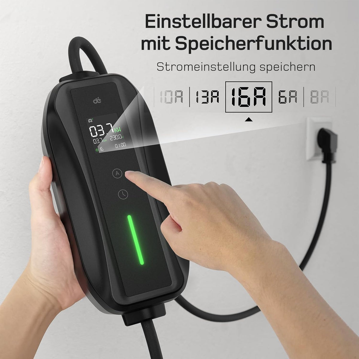 Ladekabel Typ 2 Schuko 3,68kW[1-phasig, 8m, 6-16A] EV Chargers mit Steuerbarer Digitalanzeige für Elektroauto, Ladekabel e Auto für Model 3/Y, ID.3, ID.4, ID.5, MG4, Q4, Gla und Anderen PHEV/EV…