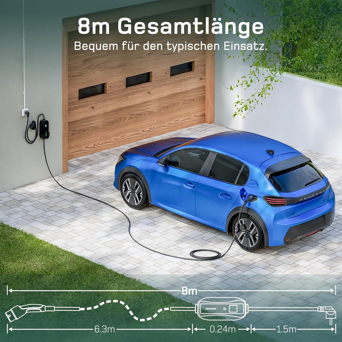 Ladekabel Typ 2 Schuko 3,68kW[1-phasig, 8m, 6-16A] EV Chargers mit Steuerbarer Digitalanzeige für Elektroauto, Ladekabel e Auto für Model 3/Y, ID.3, ID.4, ID.5, MG4, Q4, Gla und Anderen PHEV/EV…