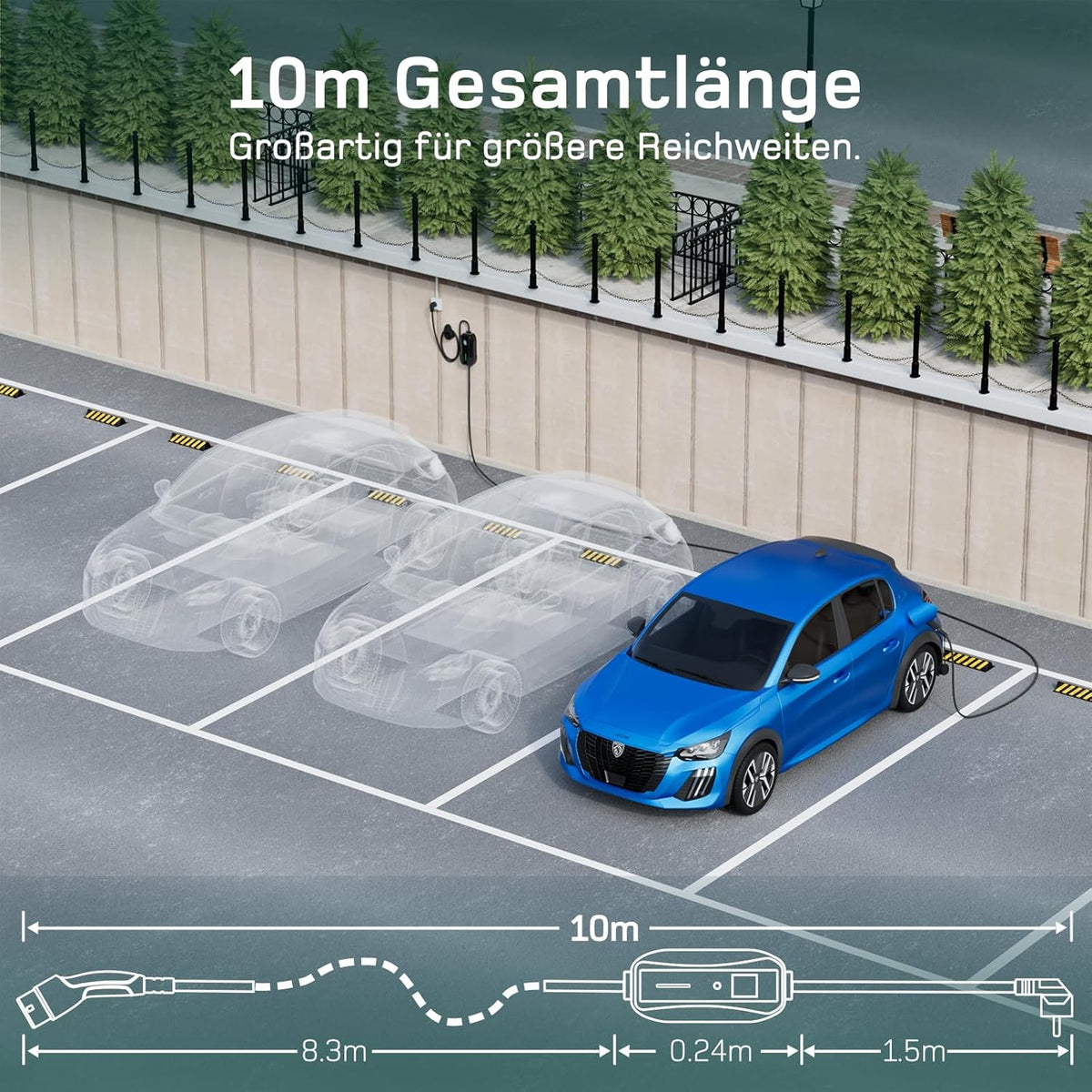 Ladekabel Typ 2 Schuko 3,68kW [1-phasig, 10m, 6-16A] EV Chargers mit Steuerbarer Digitalanzeige für Elektroauto, Ladekabel e Auto für Model 3/Y, ID.3, ID.4, ID.5, MG4, Q4, Gla und Anderen PHEV/EV
