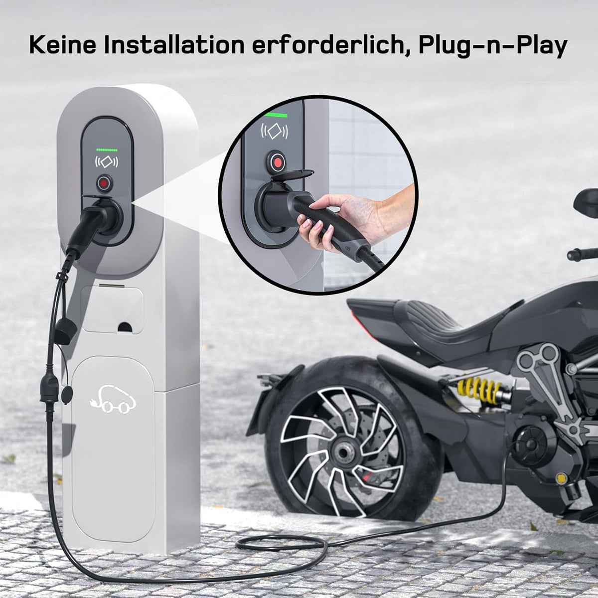 Adapter Typ 2 auf Schuko - Elektroauto Ladestecker, 16A 0.6m Einfaches Laden an Ladestationen/Wallboxen trotz Verwendung von 230V Ladegeräten für E-Bike, E-Scooter, Motorrad. IP55 Nicht für V2L