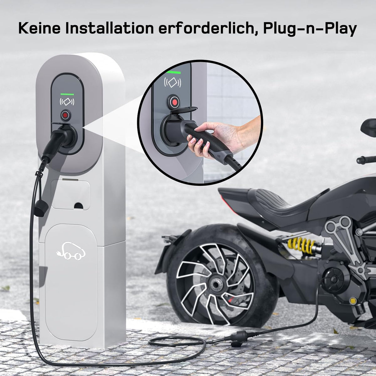 Adapter Typ 2 auf Schuko - Elektroauto Ladestecker, 16A 1.5m Einfaches Laden an Ladestationen/Wallboxen trotz Verwendung von 230V Ladegeräten für E-Bike, E-Scooter, Motorrad. IP55 Nicht für V2L