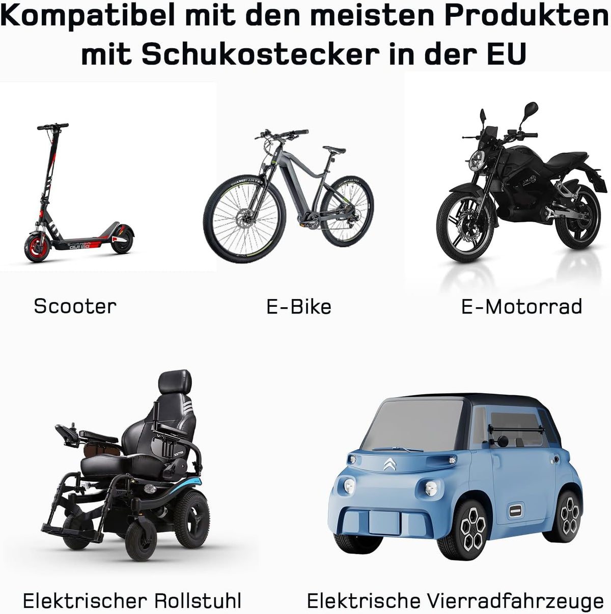 Adapter Typ 2 auf Schuko - Elektroauto Ladestecker, 16A 1.5m Einfaches Laden an Ladestationen/Wallboxen trotz Verwendung von 230V Ladegeräten für E-Bike, E-Scooter, Motorrad. IP55 Nicht für V2L