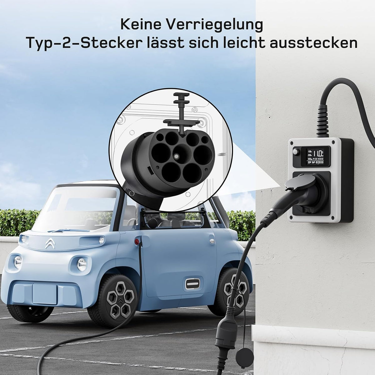 Adapter Typ 2 auf Schuko - Elektroauto Ladestecker, 16A 5m Einfaches Laden an Ladestationen/Wallboxen trotz Verwendung von 230V Ladegeräten für E-Bike, E-Scooter, Motorrad. IP55 Nicht für V2L