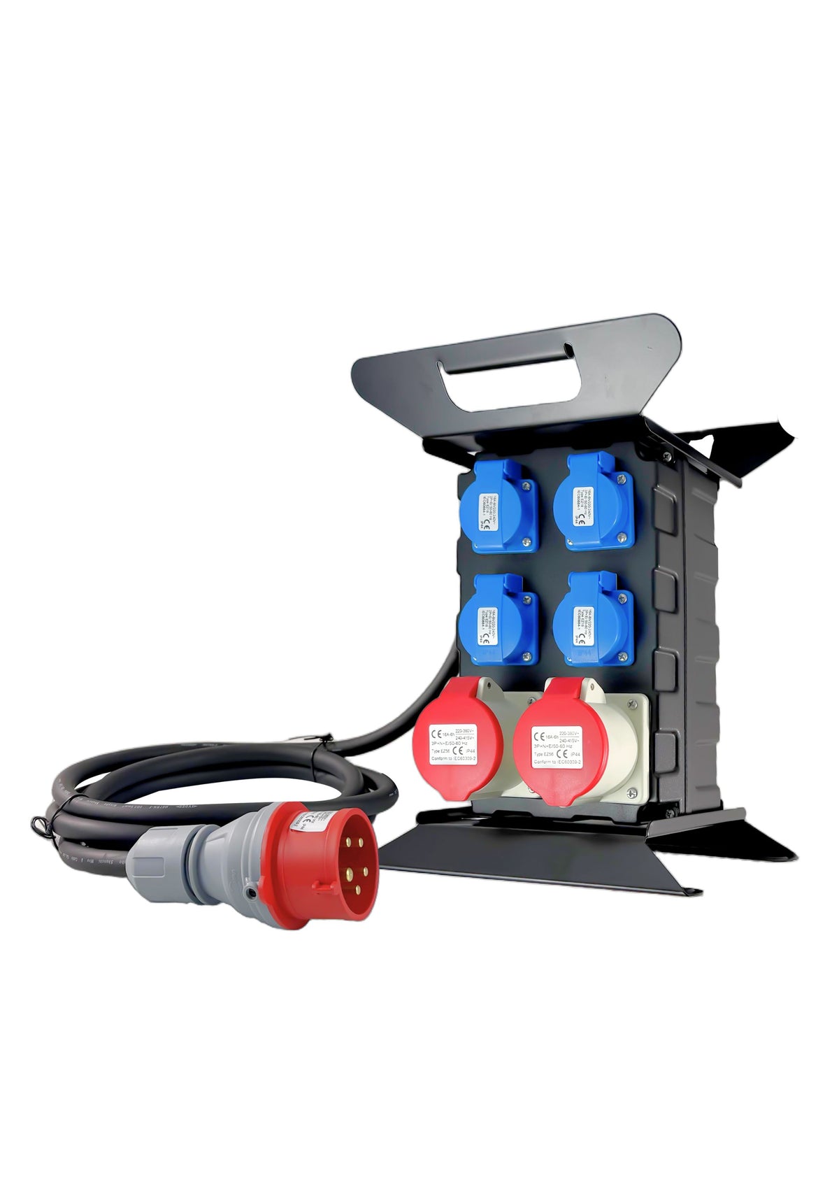 CEE Baustromverteiler Starkstrom Schuko Adapter 4 x 230V 2 x 400 V 5-polig 16A Mit FI Schutzschalter