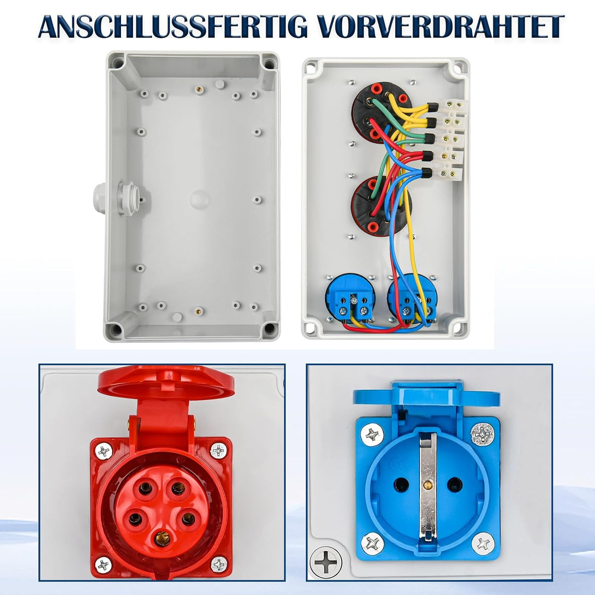 Wandverteiler 2x 230V Schuko + 1x CEE 32A 400V + 1x CEE 16A 380V