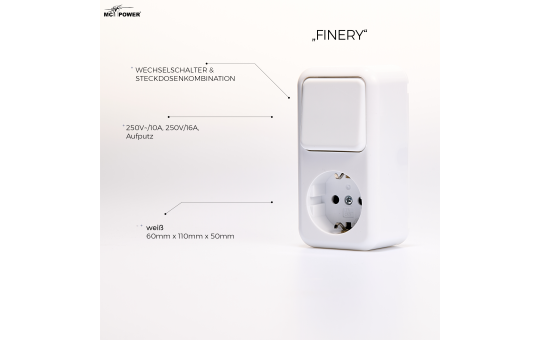 Wechselschalter & Steckdosenkombination McPower ''Finery'', AP, weiß