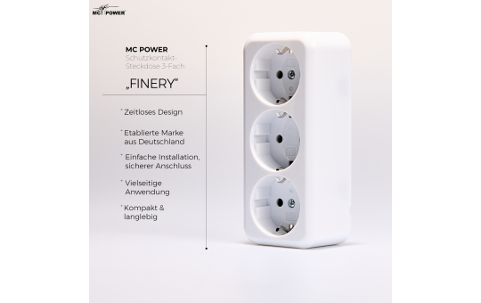 Schutzkontakt-Steckdose 3-fach McPower ''Finery'', 250V/16A,AP,Einsteckschutz,weiß