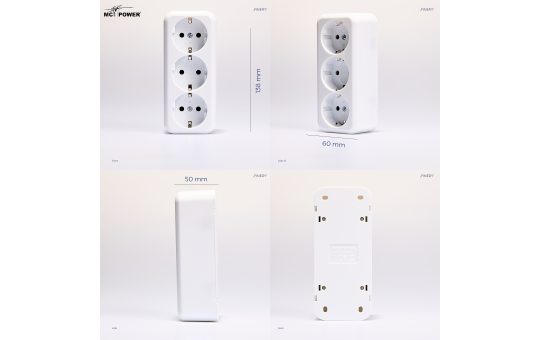 Schutzkontakt-Steckdose 3-fach McPower ''Finery'', 250V/16A,AP,Einsteckschutz,weiß