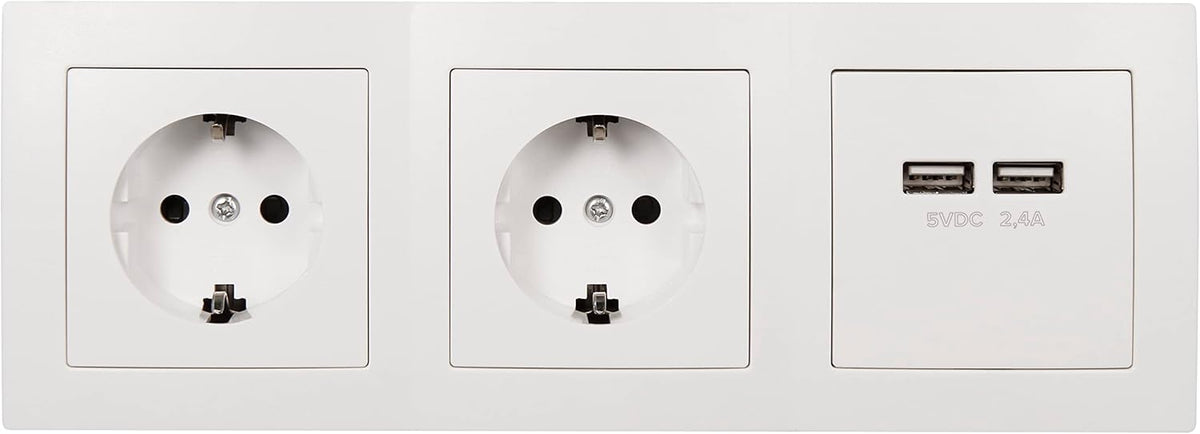 MC Power Steckdosenblock Unterbausteckdosen | Flair | 2-Fach Schutzkontaktsteckdosen + 2X USB, 15cm Kabel, 230V / 16A, Ecksteckdose Küchensteckdose Mehrfachsteckdose, weiß matt