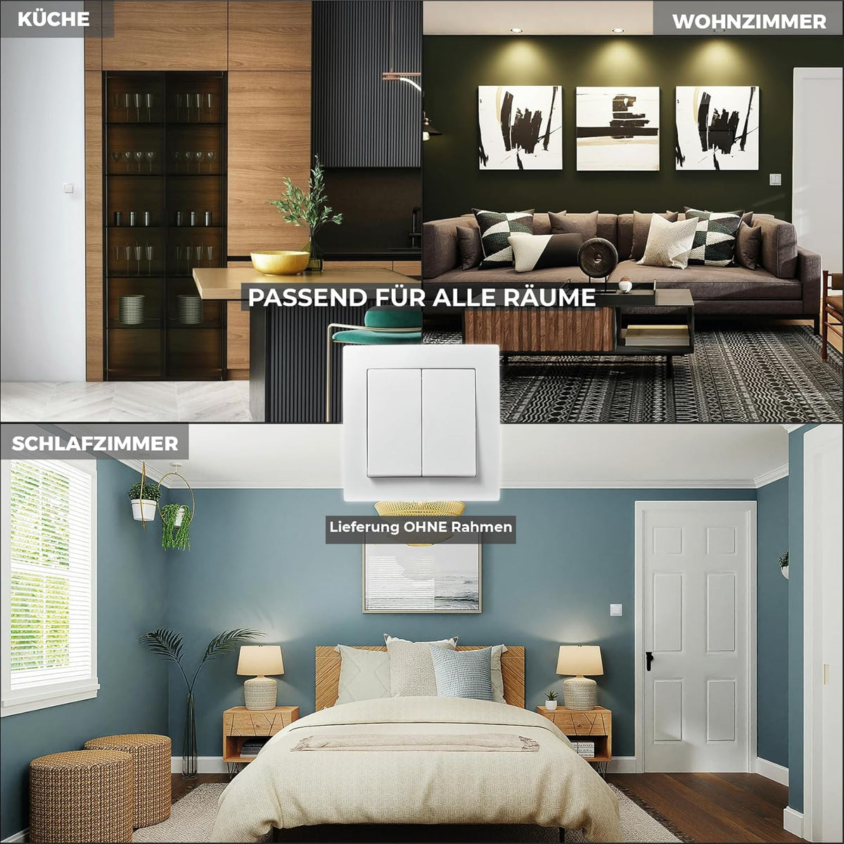 McPower Serien-Schalter | Flair | 2-fach, 250V~/10A, UP, Doppelschalter, zeitgemäßes Design, universell einsetzbar, weiß