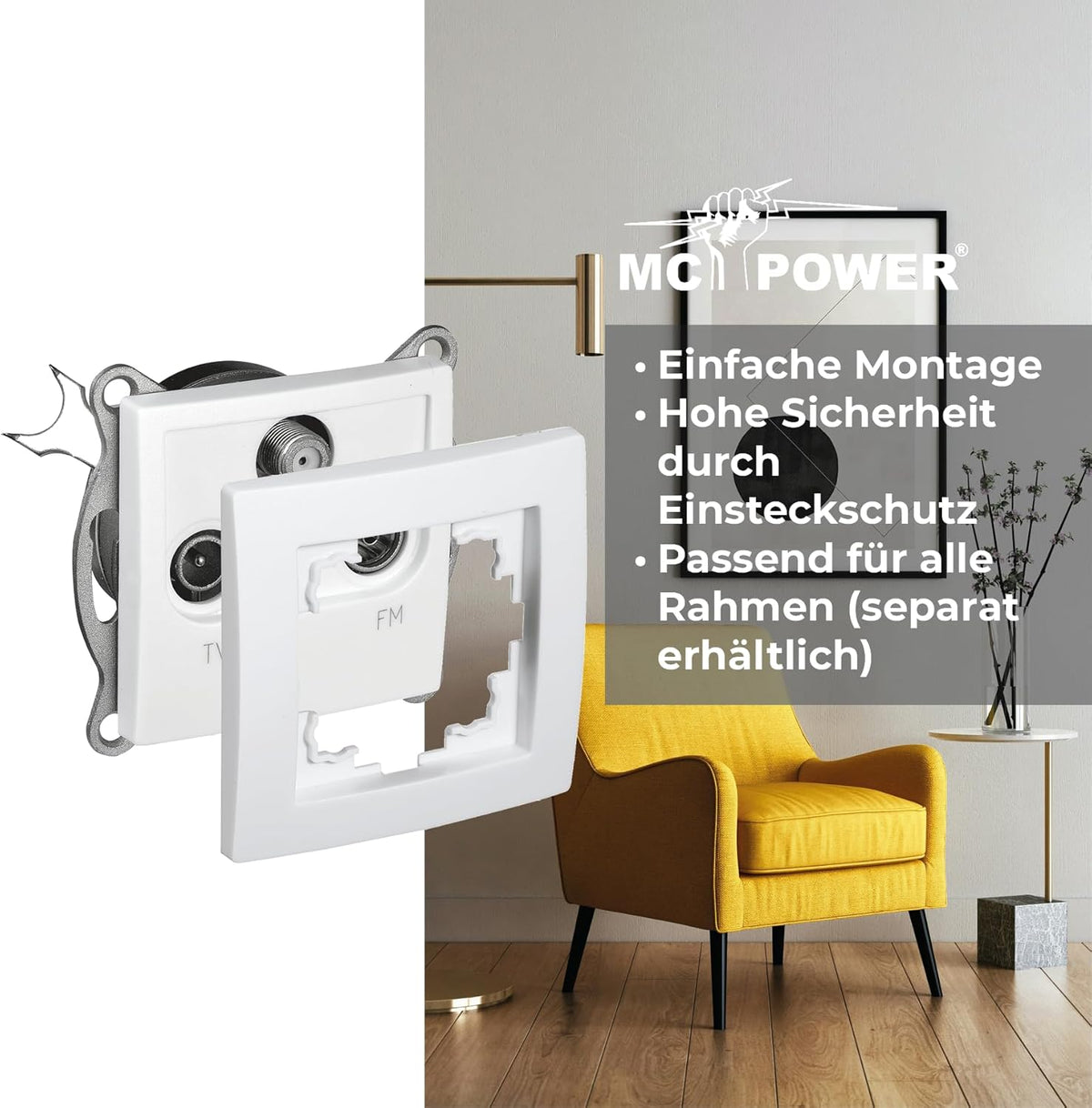 McPower Antennendose | Flair | für TV Radio und Sat UP 250V Unterputzmontage, Kabelverbindung mit Schraubanschluss, weiß
