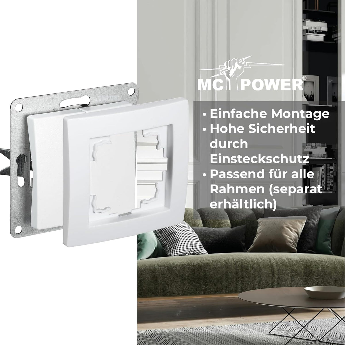 McPower Wechselschalter | Flair | 2-fach Schalter, 250V~/10A, Uunterputz Lichtschalter, universelle Einsatzmöglichkeiten, ideal für moderne Einrichtungsstile, weiß