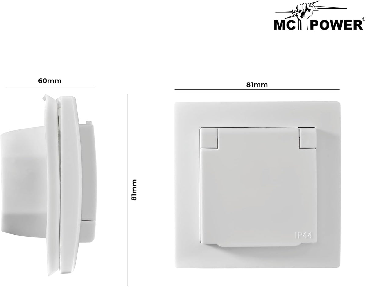 MC POWER - Schutzkontakt Steckdose IP44 | FLAIR | 250V~/16A, UP, Klappdeckel, weiß, matt