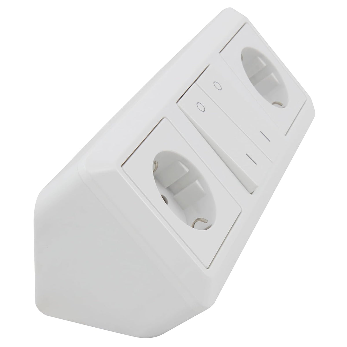 MC POWER - Steckdosenblock Unterbausteckdosen | Cup | Ecksteckdose mit Schalter, 2X Steckdose, 1x Schalter, 250V~ / 16A, Aufbau, weiß, poliert