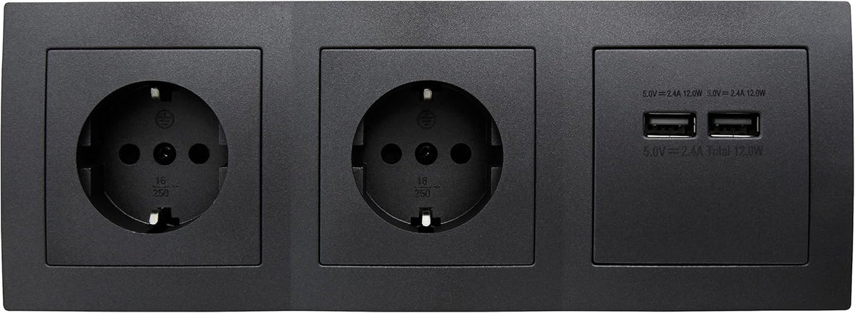 MC POWER Steckdosenblock Unterbausteckdosen | FLAIR | 2-fach Steckdose + 2x USB-A, 15cm Kabel, 230V~ / 16A, Ecksteckdose Büro Schreibtisch Küche, dunkelgrau anthrazit matt