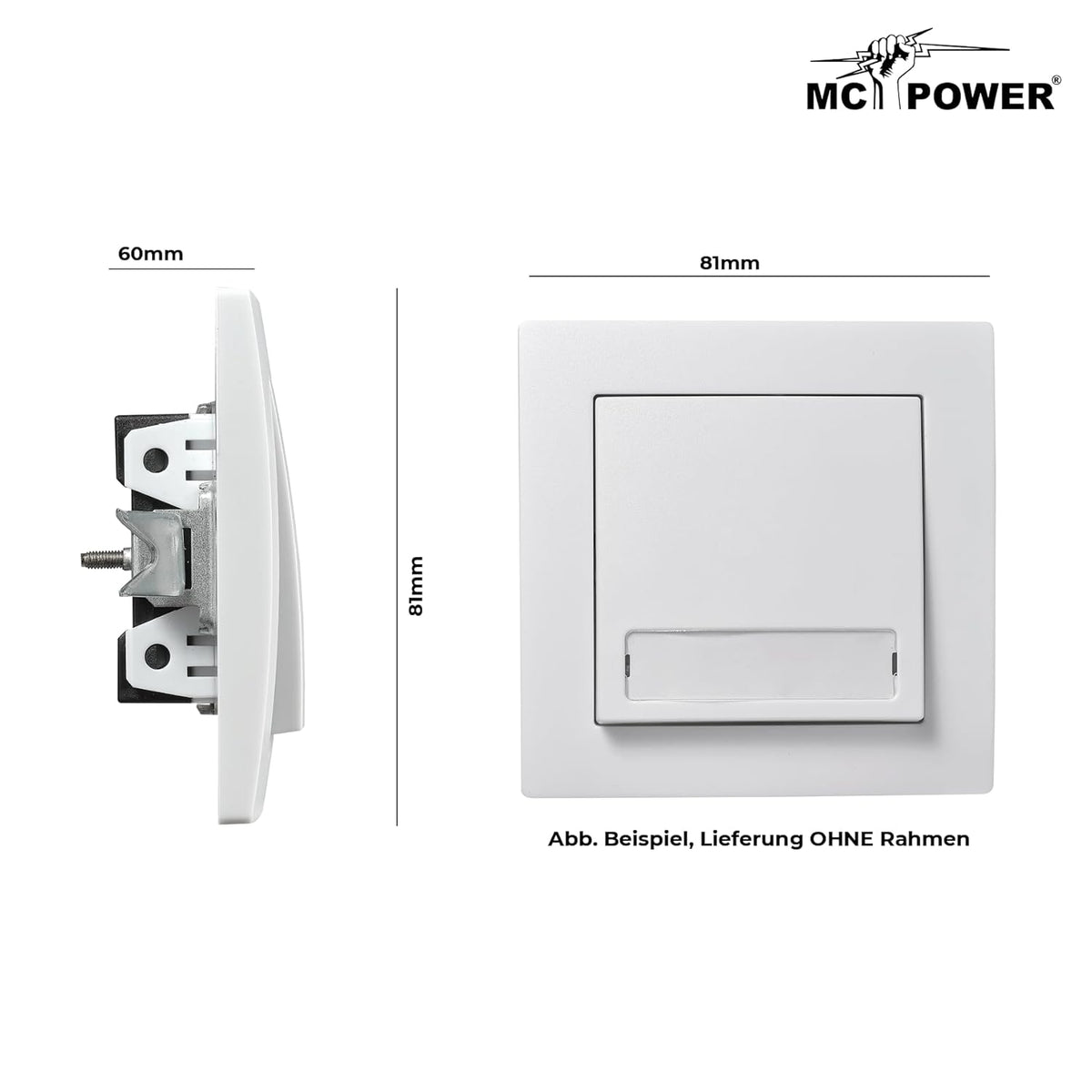 McPower - Taster mit Namensschild | FLAIR | Unterputz Tastschalter Klingel Schalter 250V~/10A, UP, weiß