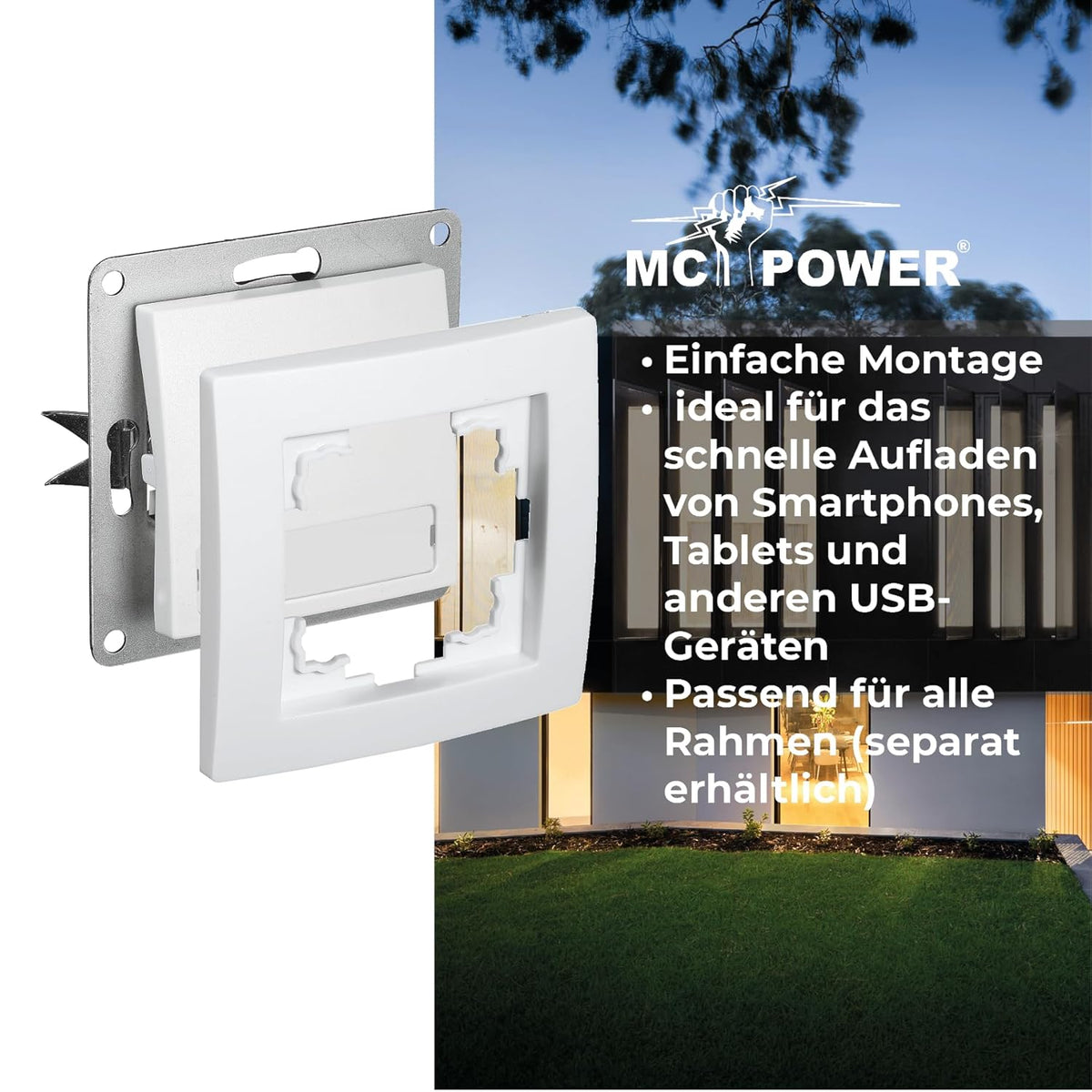 McPower - Taster mit Namensschild | FLAIR | Unterputz Tastschalter Klingel Schalter 250V~/10A, UP, weiß