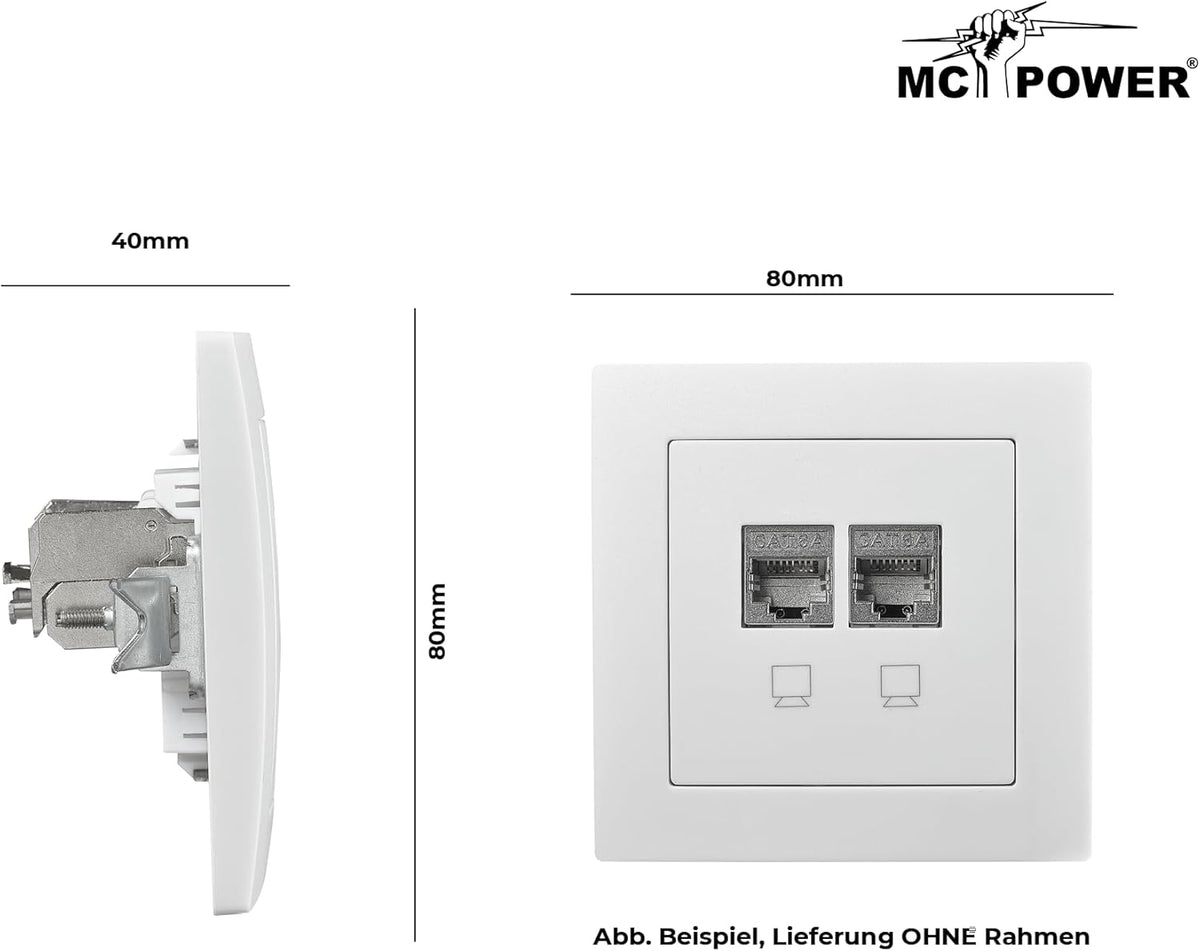 McPower Netzwerk-Dose | Flair | CAT6A, Unterputz, vollgeschirmt, 10 Gbps, IP20, 500 MHz, ideal für Moderne Netzwerkinstallationen, weiß